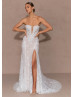 Ivory Lace Tulle Slit Fashionable Wedding Dress With Detachable Straps